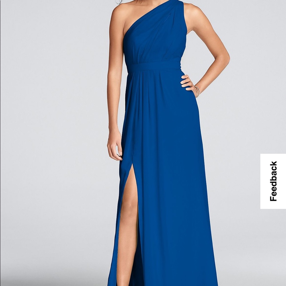 One Shoulder Slit Royal Blue Prom Bridesmaids Dress Size 6 David’s Bridal